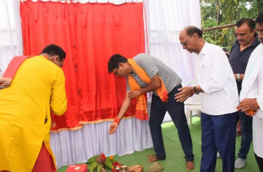 Finance Minister Choudhary performes Bhoomi Pujan…