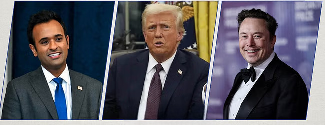 Vivek Ramaswami, Donald Trump and Elon Musk. - Photo: channel24india.com