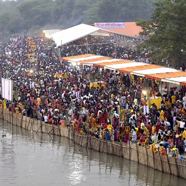 Devotees offer morning prayers at ghats across Bihar on…