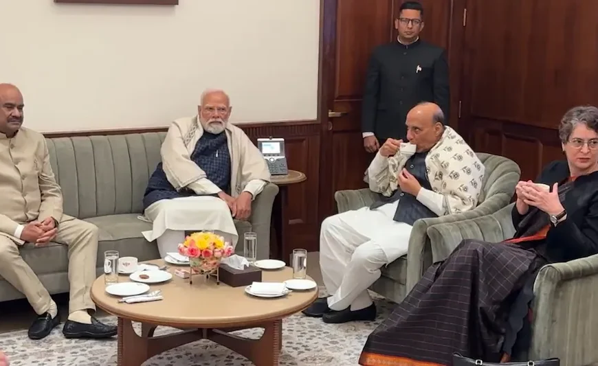 PM Modi, Priyanka Gandhi, Supriya Sule, Dharmendra Yadav… ‘Tea and discussion’ between ruling and opposition parties after the Parliament session.