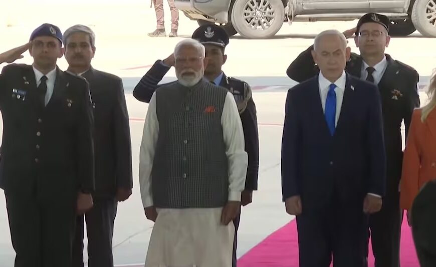 PM Modi receives a grand welcome in Israel; Netanyahu hugs him at the airport, receives a guard of honor