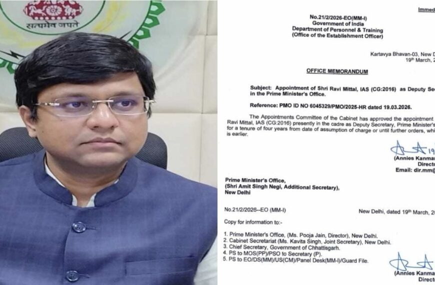 Chhattisgarh Cadre IAS Officer Dr. Ravi Mittal Appointed Deputy Secretary in the Prime Minister’s Office