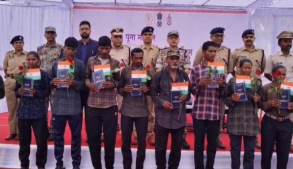 15 Naxalites carrying a bounty of ₹73 lakh surrendered, handing over lethal weapons like AK-47s and INSAS rifles