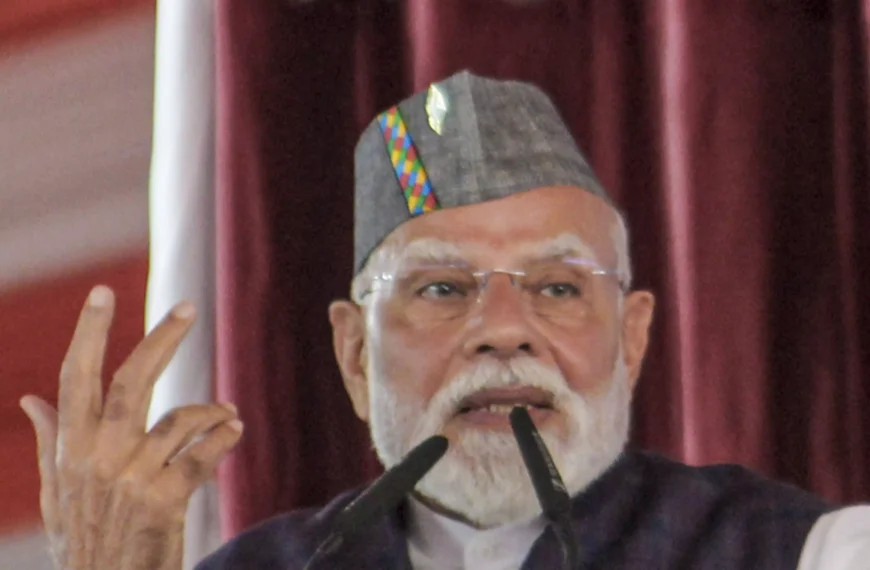 Prime Minister Narendra Modi addresses a gathering during the inauguration of the Delhi-Dehradun Expressway, in Dehradun, Tuesday, April 14, 2026