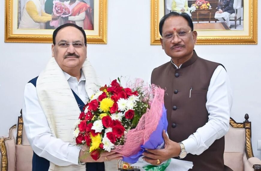 CM Vishnu Deo Sai Welcomes Union Health Minister J.P. Nadda in Raipur